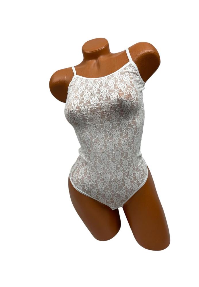 Body din Dantelă Alba cu Bretele Subtiri, Engros